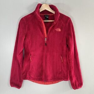 The North Face Fleece Jacket Womens XS Pink Fuzzy‎ Full Zip Cozy Bright